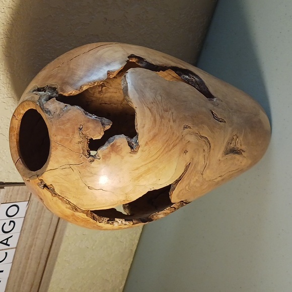 Wooden Flower Vase Hand Carved Turned Wood Decor One-of-a-kind #eshopchicago - Picture 3 of 10